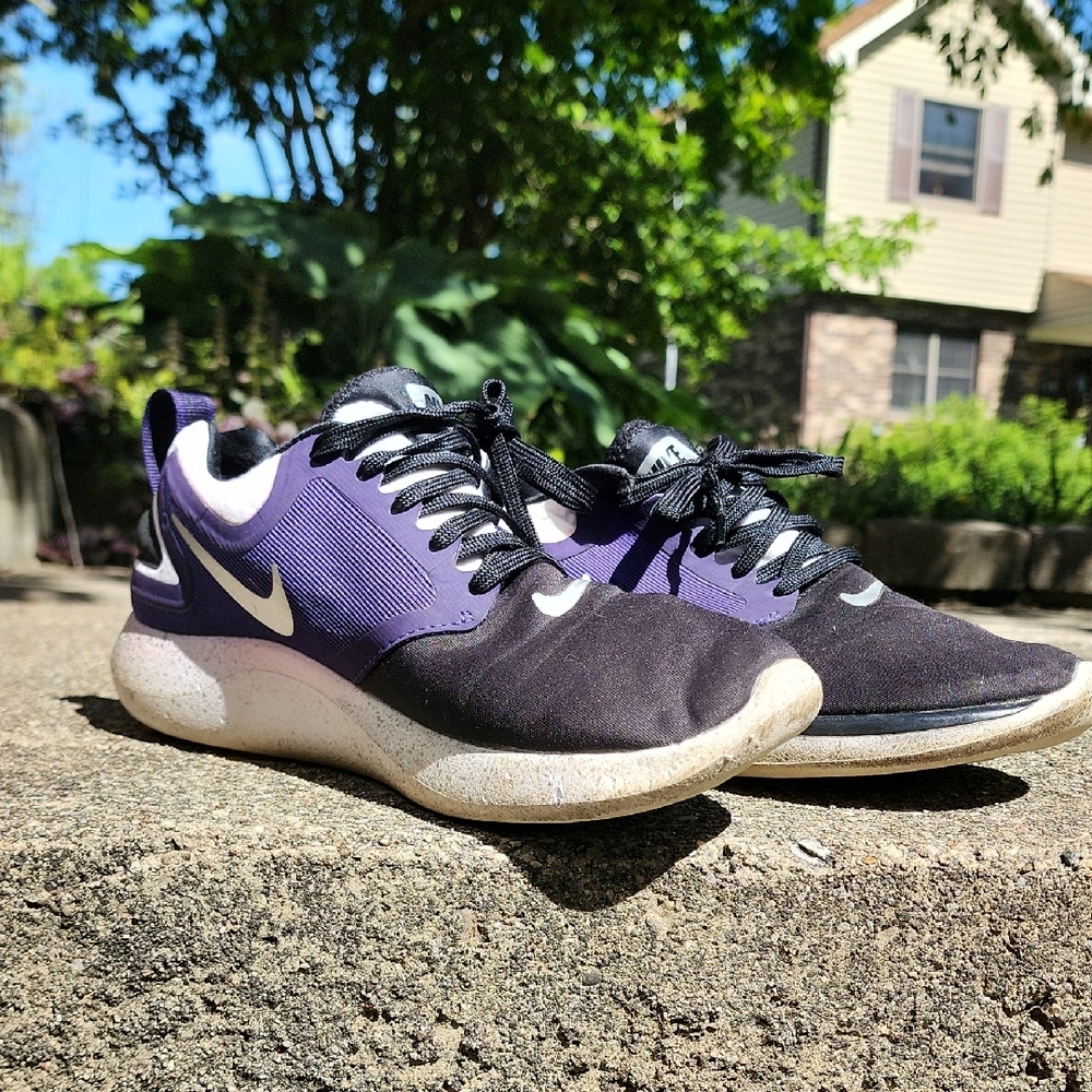 Nike Black and Purple Sneakers with Mesh Upper